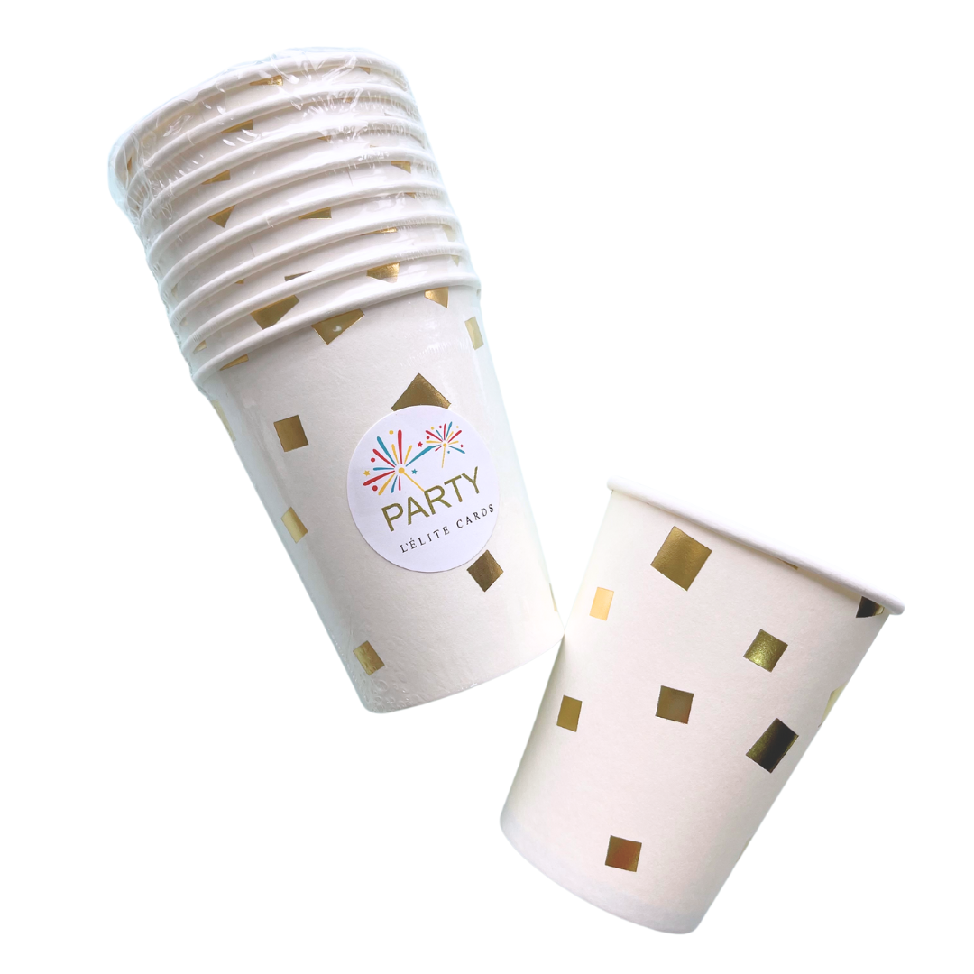 Vasos blanco Confetti Gold